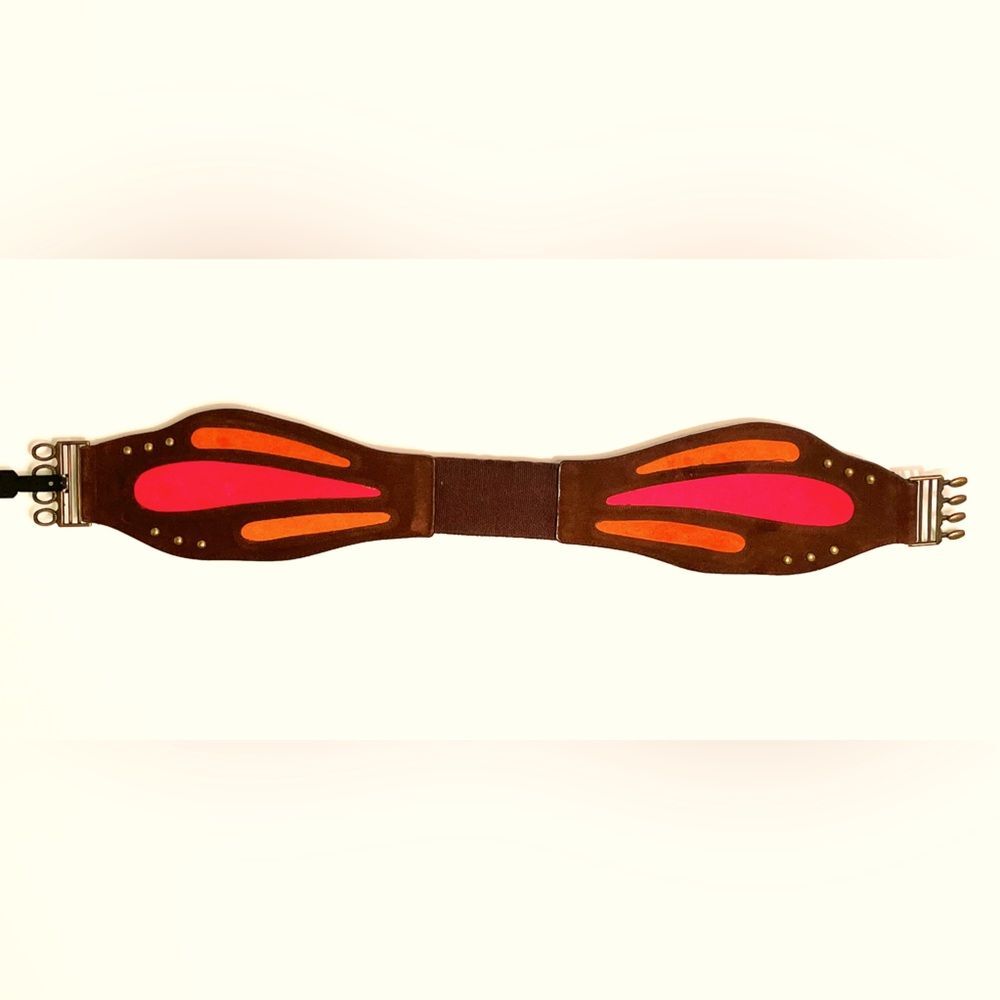 Boho Wide Leather Belt Butterfly-Inspired Design Antique Stud Accents Size Small